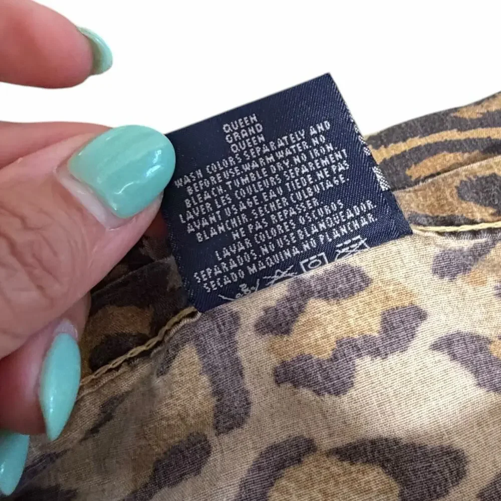 VTG Ralph Lauren Aragon Leopard Print Queen Flat Sheet Made in USA Cotton 90s #1